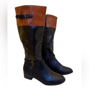 Rampage Women's Ram Ivey‎ Black Cognac Tall Riding Boots Size 10 Medium